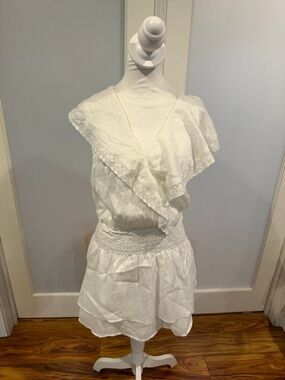 PAIGE Cream Ruffled V-Neck Mini Dress